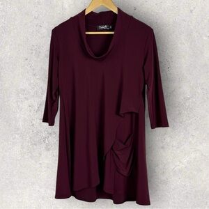 Sympli Canada Burgundy Tunic Top Layering‎ Lagenlook Size 6 Stretch Blouse Dress